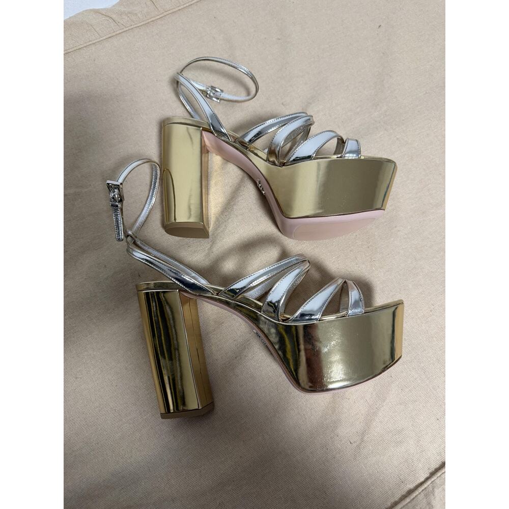Prada Shoes Womens Size 6.5/37 Gold Leather Platform Strappy Sandals Italy